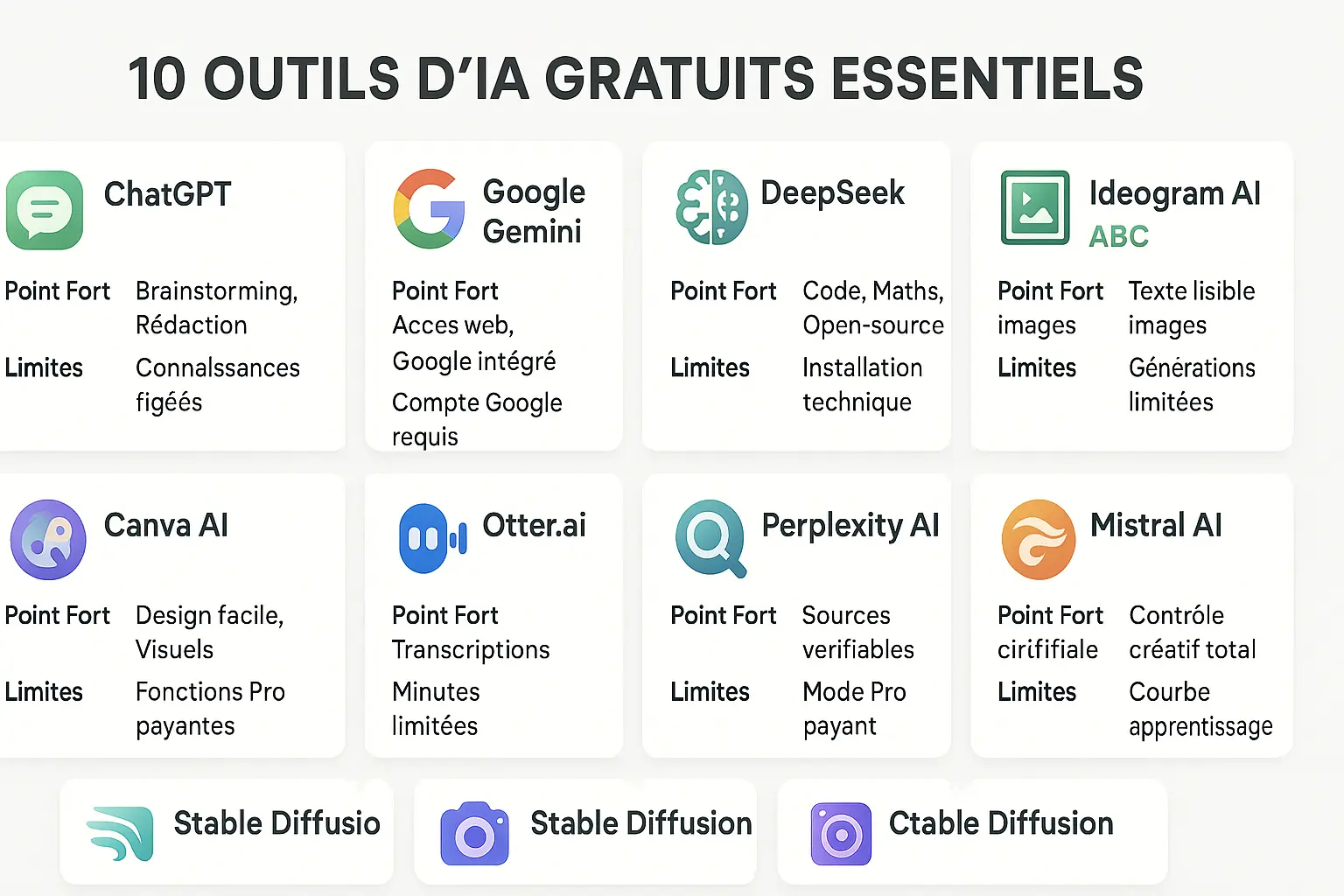 Illustration du top 10 des outils IA gratuits